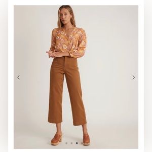 Marine Layer Bridget Slim Wide Leg Crop Pant in Gold